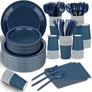 228PCS Navy Blue Party Supplies Set for 30 Guests Paper Plates Set | Include Paper Plates Cups Paper Napkins Plastic Spoons Forks Knives Disposable Party Dinnerware for Birthday Wedding Picnic 228PCS Navy Blue Party Supplies Set for 30 Guests Paper Plates Set | Include Paper Plates Cups Paper Napkins Plastic Spoons Forks Knives Disposable Party Dinnerware for Birthday Wedding Picnic