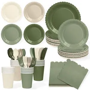 168 Pcs Nude Sage Green Tableware Set, Sage and Beige Plates and Napkins | Party Supplies Include Scalloped Plates Paper Napkin Cup Knife Fork Spoon for Baby Shower Wedding Birthday Party 168 Pcs Nude Sage Green Tableware Set, Sage and Beige Plates and Napkins | Party Supplies Include Scalloped Plates Paper Napkin Cup Knife Fork Spoon for Baby Shower Wedding Birthday Party