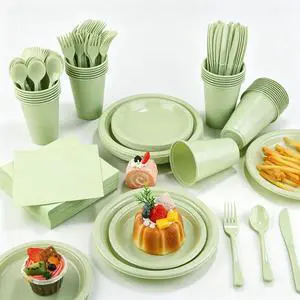 240 Pieces Sage Green Plastic Dinnerware Set Disposable Heavy Duty Plates Napkins Cups Silverware Dessert Dinner Plates for Birthday Wedding Baby Shower Party Supplies, Serves 30 Guests 240 Pieces Sage Green Plastic Dinnerware Set Disposable Heavy Duty Plates Napkins Cups Silverware Dessert Dinner Plates for Birthday Wedding Baby Shower Party Supplies, Serves 30 Guests