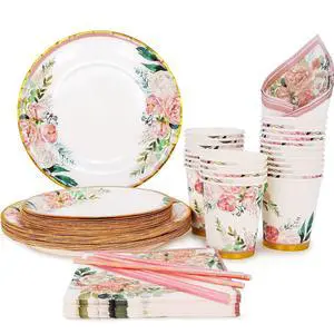 Floral Party Supplies paper plates and Napkins Sets for 24 Guest-Include Floral Disposable Paper Plates,Cups,Napkin forr Bridal Shower,Birthday,Wedding,Bachelorette party Supplies Floral Party Supplies paper plates and Napkins Sets for 24 Guest-Include Floral Disposable Paper Plates,Cups,Napkin forr Bridal Shower,Birthday,Wedding,Bachelorette party Supplies