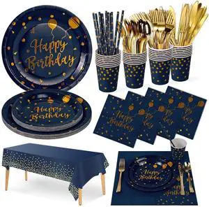 161 Pcs Navy Blue Gold Birthday Plates and Napkins Set -20 Serves | Party Supplies Set with Paper Plates Cups Napkins & Silverware, for Birthday Party Decorations 161 Pcs Navy Blue Gold Birthday Plates and Napkins Set -20 Serves | Party Supplies Set with Paper Plates Cups Napkins & Silverware, for Birthday Party Decorations