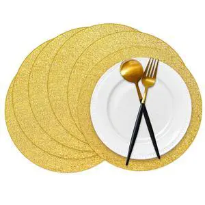 50 Pieces Gold Glitter Paper Place Mats Sparkle 14'' Round Disposable Table Mats Golden Sequin Doilies Decorative Placemats for Wedding Banquet Party Home Dining Tableware 50 Pieces Gold Glitter Paper Place Mats Sparkle 14'' Round Disposable Table Mats Golden Sequin Doilies Decorative Placemats for Wedding Banquet Party Home Dining Tableware
