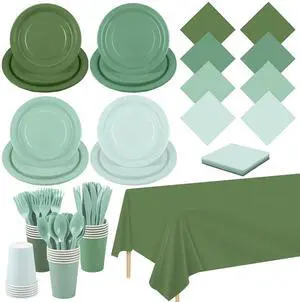 169 Pieces Sage Green Party Supplies Gradient Green Disposable Dinnerware Set Include Plates, Cups, Napkins Plastic Cutlery, Tablecloth for Wedding Birthday Party Decorations, Serve 24 Guests 169 Pieces Sage Green Party Supplies Gradient Green Disposable Dinnerware Set Include Plates, Cups, Napkins Plastic Cutlery, Tablecloth for Wedding Birthday Party Decorations, Serve 24 Guests