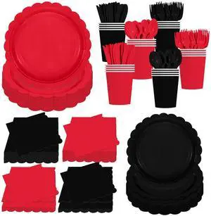 140Pcs Red and Black Party Supplies BlackRed Birthday Scalloped Plates and Napkins CarnivalDisposable Tableware Set for Wedding Fiesta HalloweenBirthday Party supplies Decor Serves 20 140Pcs Red and Black Party Supplies BlackRed Birthday Scalloped Plates and Napkins CarnivalDisposable Tableware Set for Wedding Fiesta HalloweenBirthday Party supplies Decor Serves 20