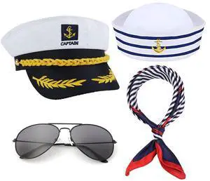 Yacht Captain Hat Sailor Accessories Costume Sailor Hat Men Women Scarf Sunglasses Halloween Dressing up Party Yacht Captain Hat Sailor Accessories Costume Sailor Hat Men Women Scarf Sunglasses Halloween Dressing up Party
