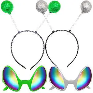 2 Pairs Alien Headband and Glasses, Sunglasses, Glitter Green Silver Boppers Antenna Headband Set, Alien Costume Party Favors Accessories for Adults and Kids (green+silver) 2 Pairs Alien Headband and Glasses, Sunglasses, Glitter Green Silver Boppers Antenna Headband Set, Alien Costume Party Favors Accessories for Adults and Kids (green+silver)