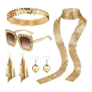 70s Disco Costume Accessories Set for Women, 5Piece Retro Party Cosplay Kit | Glam shiny retro disco styling, Allinone accessory kit, Ideal for retro party, Halloween & photo props 70s Disco Costume Accessories Set for Women, 5Piece Retro Party Cosplay Kit | Glam shiny retro disco styling, Allinone accessory kit, Ideal for retro party, Halloween & photo props