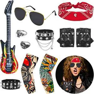 11 Pcs Rockstar Costume,Rock 80s Costumes,Rocker Punk Accessories Costume for Men and Women,Punk Rock Party,Role Playing 11 Pcs Rockstar Costume,Rock 80s Costumes,Rocker Punk Accessories Costume for Men and Women,Punk Rock Party,Role Playing