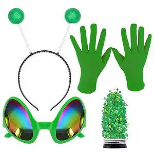 Alien Headband with Glasses, Holographic Glitter Alien Costume Accessories with Gloves for Women for Party Cosplay Alien Headband with Glasses, Holographic Glitter Alien Costume Accessories with Gloves for Women for Party Cosplay