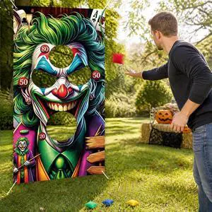 6Pcs Halloween Clown Bean Bag Toss Game Set | Includes Hanging Banner, 4 Throwing Bags and Rope for Indoor Outdoor Carnival Party Activities 6Pcs Halloween Clown Bean Bag Toss Game Set | Includes Hanging Banner, 4 Throwing Bags and Rope for Indoor Outdoor Carnival Party Activities