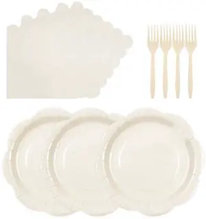 75 Pcs Ivory Scalloped Plates Napkins and Forks Set, 7 Inch, Serves 25 | Cream Disposable Tableware Set for Wedding, Bridal Shower, Baby Shower, Birthday, Tea Party and Elegant Events 75 Pcs Ivory Scalloped Plates Napkins and Forks Set, 7 Inch, Serves 25 | Cream Disposable Tableware Set for Wedding, Bridal Shower, Baby Shower, Birthday, Tea Party and Elegant Events