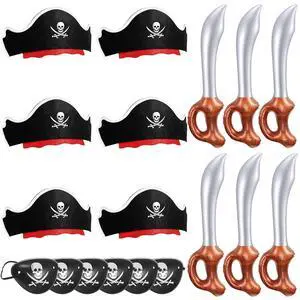 18 Pcs Pirate Party Accessories for Kids, 6 Hats 6 Patches 6 Swords | Pirate Costume Set with Hats, Eye Patches and Inflatable Swords for Birthday Party Favors Decorations Halloween Dress up Play 18 Pcs Pirate Party Accessories for Kids, 6 Hats 6 Patches 6 Swords | Pirate Costume Set with Hats, Eye Patches and Inflatable Swords for Birthday Party Favors Decorations Halloween Dress up Play