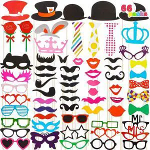 Toy Photo Booth Props 66 PiecesMulticolor Kit for Graduation Wedding Party Supplies Favorswith Stick, Hats, Glasses, Mouth, Bowler, Bowties Toy Photo Booth Props 66 PiecesMulticolor Kit for Graduation Wedding Party Supplies Favorswith Stick, Hats, Glasses, Mouth, Bowler, Bowties