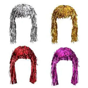 4 Pcs Foil Tinsel Wigs for Fancy Party, Gold, Silver, Red and Pink | Shiny Tinsel Wig for Funny Dress, Crazy Metallic Hair for Adults Halloween, Fancy Costume Supplies for Stage Performance 4 Pcs Foil Tinsel Wigs for Fancy Party, Gold, Silver, Red and Pink | Shiny Tinsel Wig for Funny Dress, Crazy Metallic Hair for Adults Halloween, Fancy Costume Supplies for Stage Performance