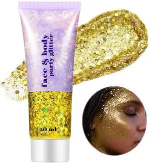 Gold Face Body Glitter,Mardi Gras Glitter Makeup Gold Face Paint,Holographic Chunky Sequins Glitters for Eye Lip Hair Nails,Festival Rave Accessories,52g Gold Face Body Glitter,Mardi Gras Glitter Makeup Gold Face Paint,Holographic Chunky Sequins Glitters for Eye Lip Hair Nails,Festival Rave Accessories,52g