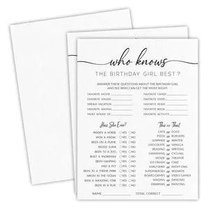 Who Knows The Birthday Girl Best Game, 25 Pcs White Minimalist Party Card Set, Fun Icebreaker Questions Game for Teenage Girls & Adults, Birthday Night Activities for Guests A05 Who Knows The Birthday Girl Best Game, 25 Pcs White Minimalist Party Card Set, Fun Icebreaker Questions Game for Teenage Girls & Adults, Birthday Night Activities for Guests A05