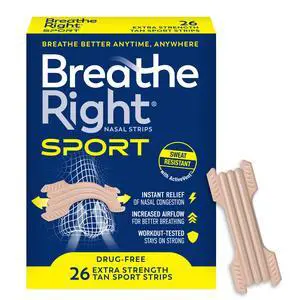 Sport Nasal Strips, Sweat-Resistant w/ActiveVent, Tan 26 ct | Extra strength, easier nasal breathing during workouts, stays on during exercise, drug-free Sport Nasal Strips, Sweat-Resistant w/ActiveVent, Tan 26 ct | Extra strength, easier nasal breathing during workouts, stays on during exercise, drug-free