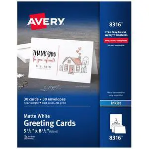 Printable Half-Fold Greeting Cards, Envelopes Included, 5.5" x 8.5", Matte White, Inkjet Printer Compatible, 30 Blank Cards Total, Great for Product Branding, Marketing, and More (8316) Printable Half-Fold Greeting Cards, Envelopes Included, 5.5" x 8.5", Matte White, Inkjet Printer Compatible, 30 Blank Cards Total, Great for Product Branding, Marketing, and More (8316)
