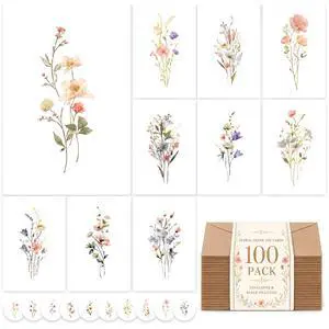100 PACK Blank Cards with Envelopes, Blank Greeting Cards 4x6, Beautiful Blank Greeting Cards, Elegant Floral Note Cards with Peel-and-Seal Envelopes, Empty Stationary Set For All Occasions 100 PACK Blank Cards with Envelopes, Blank Greeting Cards 4x6, Beautiful Blank Greeting Cards, Elegant Floral Note Cards with Peel-and-Seal Envelopes, Empty Stationary Set For All Occasions