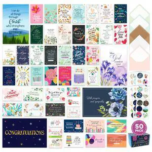 Christian Greeting Cards Assortment Box, 50 Pack, All Occasion | Religious 4x6 cards with envelopes & stickers, scripture inside - birthday, thank you, thinking of you, wedding, sympathy Christian Greeting Cards Assortment Box, 50 Pack, All Occasion | Religious 4x6 cards with envelopes & stickers, scripture inside - birthday, thank you, thinking of you, wedding, sympathy