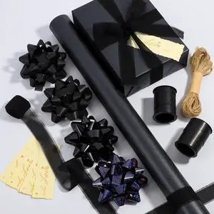 17" Wrapping Paper Rolls with Gift Bows,Crimped Curling Ribbons,Silk Like Satin Ribbon and Gift Tags For Christmas Gift Wrapping Birthday Baby Shower Wedding(16.4 Ft). (Black, 17 Inch) 17" Wrapping Paper Rolls with Gift Bows,Crimped Curling Ribbons,Silk Like Satin Ribbon and Gift Tags For Christmas Gift Wrapping Birthday Baby Shower Wedding(16.4 Ft). (Black, 17 Inch)