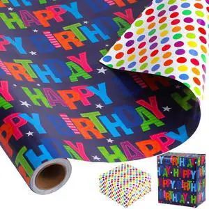 Birthday Wrapping Paper Boy Roll 17 Inch x 36 Feet | Reversible Happy Birthday Gift Wrapping Paper for Boys Girls Kids Party Baby Shower Holiday Birthday Wrapping Paper Boy Roll 17 Inch x 36 Feet | Reversible Happy Birthday Gift Wrapping Paper for Boys Girls Kids Party Baby Shower Holiday