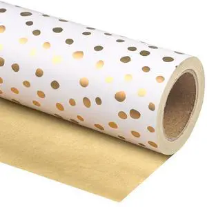 Reversible Gold Wrapping Paper - Mini Roll - 17 Inch X 33 Feet - Gold Print and Delicate Polka Dots Design for Birthday, Christmas, Wedding, Baby Shower Reversible Gold Wrapping Paper - Mini Roll - 17 Inch X 33 Feet - Gold Print and Delicate Polka Dots Design for Birthday, Christmas, Wedding, Baby Shower