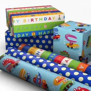 Birthday Wrapping Paper Mini Rolls, 3-Pack (Monsters, Stripes) | Blue Polka Dot Design, Mini Rolls, Grid Lines, Recyclable, Easy Storage Birthday Wrapping Paper Mini Rolls, 3-Pack (Monsters, Stripes) | Blue Polka Dot Design, Mini Rolls, Grid Lines, Recyclable, Easy Storage