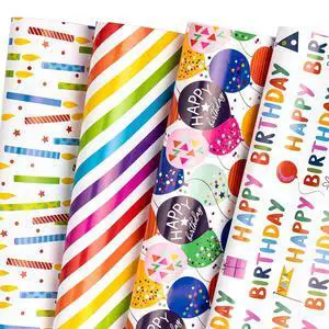 Birthday Wrapping Paper Sheet - 12 Sheets Folded Flat with 12 Gift Tags for Party, Baby Shower - 19.7 Inch X 27.5 Inch Per Sheet Birthday Wrapping Paper Sheet - 12 Sheets Folded Flat with 12 Gift Tags for Party, Baby Shower - 19.7 Inch X 27.5 Inch Per Sheet
