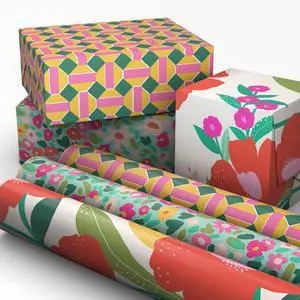Floral Wrapping Paper Mini Rolls, 3-Pack, 60 Sq. Ft. | Mini rolls are perfect for easy storage, Modern flowers in pink, yellow and orange, geometric patterns Floral Wrapping Paper Mini Rolls, 3-Pack, 60 Sq. Ft. | Mini rolls are perfect for easy storage, Modern flowers in pink, yellow and orange, geometric patterns