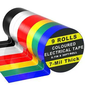 9 Rolls Colored Electrical Tape (0.7 Inch by 30 Feet) | Waterproof White Black Red Green Blue Yellow Electrical Tape, Suitable for Home, Commercial, and Industrial Use 9 Rolls Colored Electrical Tape (0.7 Inch by 30 Feet) | Waterproof White Black Red Green Blue Yellow Electrical Tape, Suitable for Home, Commercial, and Industrial Use