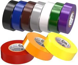 Professional Grade Vinyl Electrical Tape (10 Pack) Multicolored - 7 Mil Thick Flame-Retardant, Heat & Weather Resistant 3/4 Inch x 60 Feet | Ideal for Contractors & Electricians Professional Grade Vinyl Electrical Tape (10 Pack) Multicolored - 7 Mil Thick Flame-Retardant, Heat & Weather Resistant 3/4 Inch x 60 Feet | Ideal for Contractors & Electricians