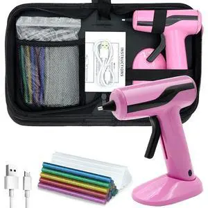 Cordless Hot Glue Gun Kit with 30pcs Mini Glue Sticks, USB Rechargeable Mini Glue Gun with Carrying Case, Stand-Up Base, Smart Power-Off Hot Melt Glue Gun for Crafting, Pink Cordless Hot Glue Gun Kit with 30pcs Mini Glue Sticks, USB Rechargeable Mini Glue Gun with Carrying Case, Stand-Up Base, Smart Power-Off Hot Melt Glue Gun for Crafting, Pink