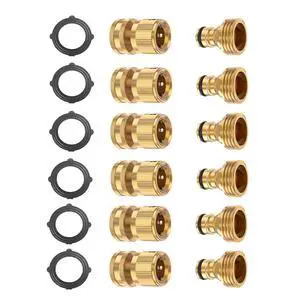 Garden Hose Quick Connector Set, Solid Brass 3/4 Inch Water Fitings Thread Easy Connect No-Leak Male Female 6 Sets Garden Hose Quick Connector Set, Solid Brass 3/4 Inch Water Fitings Thread Easy Connect No-Leak Male Female 6 Sets