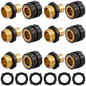 Garden Hose Quick Connector, 3/4 Inch Male and Female Garden Hose Fitting Quick Connector, 6 Set Garden Hose Quick Connector, 3/4 Inch Male and Female Garden Hose Fitting Quick Connector, 6 Set