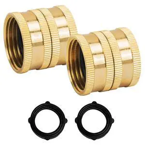 Garden Hose Adapter, 3/4 Inch Solid Brass Hose Connectors, 2 Pack Hose Connector with 2 Extra Washers (Female to Female) Garden Hose Adapter, 3/4 Inch Solid Brass Hose Connectors, 2 Pack Hose Connector with 2 Extra Washers (Female to Female)