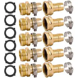 Garden Hose Repair Connector Kit, Fit for 3/4" or 5/8" Garden Hose Fitting | 5 Set Male and Female Hose Adapter, Water Hose Repair Kit with Clamps Garden Hose Repair Connector Kit, Fit for 3/4" or 5/8" Garden Hose Fitting | 5 Set Male and Female Hose Adapter, Water Hose Repair Kit with Clamps