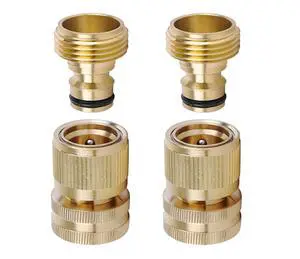 Brass Hose Quick Connect, 3/4 Inch GHT Garden Hose Quick Connector | No-Leak Water Hose Quick Connect Fittings Male and Female - 2Packs Brass Hose Quick Connect, 3/4 Inch GHT Garden Hose Quick Connector | No-Leak Water Hose Quick Connect Fittings Male and Female - 2Packs