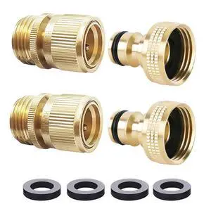 Garden Hose Quick Connect Solid Brass Quick Connector Garden Hose Fitting Water Hose Connectors 3/4 inch GHT (2SETS) Garden Hose Quick Connect Solid Brass Quick Connector Garden Hose Fitting Water Hose Connectors 3/4 inch GHT (2SETS)