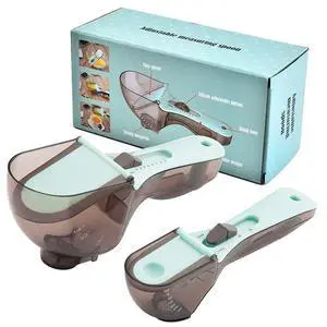 Adjustable Measuring Spoons Set, Mint Green and Gray, Plastic Kitchen Tools with Scale Markings, Baking Utensils Adjustable Measuring Spoons Set, Mint Green and Gray, Plastic Kitchen Tools with Scale Markings, Baking Utensils