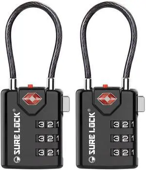 TSA Approved Luggage Locks with Open Alert Indicator, 3 Digit Combination Cable Travel Lock for Suitcase, Backpack & Travel Bag, 2 Pack Black TSA Approved Luggage Locks with Open Alert Indicator, 3 Digit Combination Cable Travel Lock for Suitcase, Backpack & Travel Bag, 2 Pack Black