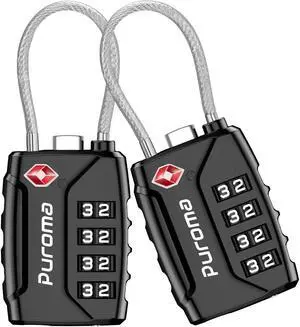 2 Pack TSA Approved Luggage Locks 4 Digit Code Cable Lock Black | TSA Approved, Resettable, Flexible Cable, Zipper holes, Zinc Alloy, Bright Color, Large White Numbers, for Train Travel 2 Pack TSA Approved Luggage Locks 4 Digit Code Cable Lock Black | TSA Approved, Resettable, Flexible Cable, Zipper holes, Zinc Alloy, Bright Color, Large White Numbers, for Train Travel