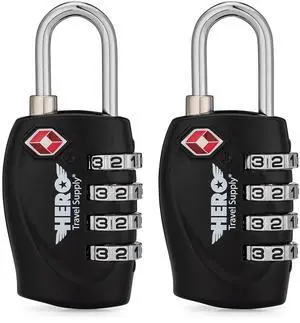 Hero Luggage Lock (Pack of 2) TSA Approved, 4 Digit Combination Padlock for Travel, Suitcases, Lockers, Backpacks Hero Luggage Lock (Pack of 2) TSA Approved, 4 Digit Combination Padlock for Travel, Suitcases, Lockers, Backpacks