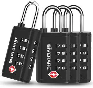 4 Pack TSA Approved Travel Luggage Locks 4-Digit, Open Alert Suitcase Combination Lock, Keyless Zipper Padlocks, TSA Accepted Compatible Padlock for Gym Locker, Golf Bag Case, Anti Theft-Black 4 Pack TSA Approved Travel Luggage Locks 4-Digit, Open Alert Suitcase Combination Lock, Keyless Zipper Padlocks, TSA Accepted Compatible Padlock for Gym Locker, Golf Bag Case, Anti Theft-Black