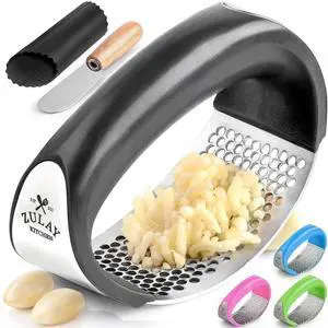 Stainless Steel Garlic Press Rocker Set - Premium Garlic Mincer Garlic Crusher - New Innovative Garlic Crusher with Peeler and Scraper - Comfortable Grip (Black) Stainless Steel Garlic Press Rocker Set - Premium Garlic Mincer Garlic Crusher - New Innovative Garlic Crusher with Peeler and Scraper - Comfortable Grip (Black)