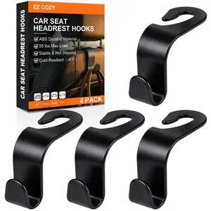 Purse Hook for Car 4 Pack, Deep Anti-Drop Car Seat Hooks for Headrest, Thick ABS Plastic Holds 55 Lbs, Heavy Duty Car Purse Holder & Car Accessories Interior for Handbags, Car Organizer Black Purse Hook for Car 4 Pack, Deep Anti-Drop Car Seat Hooks for Headrest, Thick ABS Plastic Holds 55 Lbs, Heavy Duty Car Purse Holder & Car Accessories Interior for Handbags, Car Organizer Black