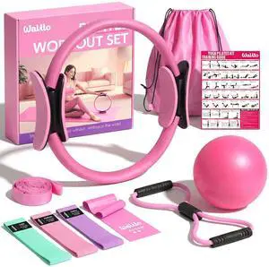 Home Pilates Kit for Women,Pilates Ring Set with Magic Circle,Resistance Bands,Figure 8 Workout Bands,Mini Ball, Compact Toning Fitness Essentials Starter Set Accessories Gift Home Pilates Kit for Women,Pilates Ring Set with Magic Circle,Resistance Bands,Figure 8 Workout Bands,Mini Ball, Compact Toning Fitness Essentials Starter Set Accessories Gift