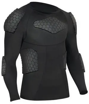 Men's Padded Compression Shirt with Honeycomb Protective Gear, Long Sleeve Impact-Resistant Athletic Top for Football, Basketball, Baseball & Sports, Black-S Men's Padded Compression Shirt with Honeycomb Protective Gear, Long Sleeve Impact-Resistant Athletic Top for Football, Basketball, Baseball & Sports, Black-S