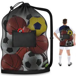 Extra Large Mesh Ball Bag, Heavy Duty 24"x36" Hold 8-10 Soccer Basketball | Drawstring Sports Equipment Net Sack, Shoulder Strap and Storage Pocket for Coaches, Teams, Volleyball Football Extra Large Mesh Ball Bag, Heavy Duty 24"x36" Hold 8-10 Soccer Basketball | Drawstring Sports Equipment Net Sack, Shoulder Strap and Storage Pocket for Coaches, Teams, Volleyball Football