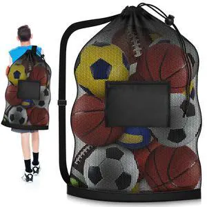 Extra Large Soccer Ball Bag, 40"x30" Drawstring Heavy Duty Mesh Net | Hold 10-12 Basketball Volleyball, Adjustable Strap and Pocket, Sport Sack for Coaches, Teams, Gym Equipment, Swimming Gear Extra Large Soccer Ball Bag, 40"x30" Drawstring Heavy Duty Mesh Net | Hold 10-12 Basketball Volleyball, Adjustable Strap and Pocket, Sport Sack for Coaches, Teams, Gym Equipment, Swimming Gear